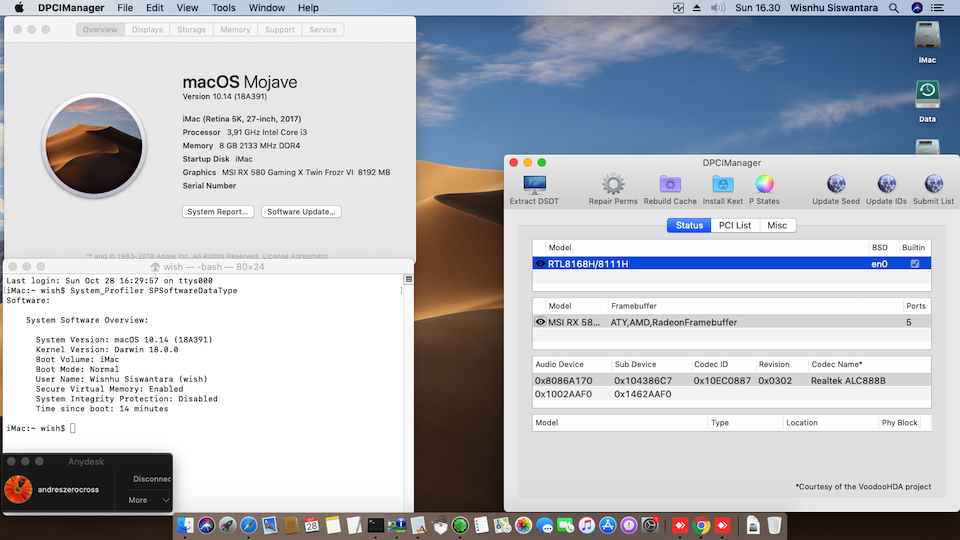 Success Hackintosh macOS Mojave 10.14 Build 18A391 at Asus EX-H110M-V + i3-7100 + MSI RX580 Gaming X Twin Frozr VI